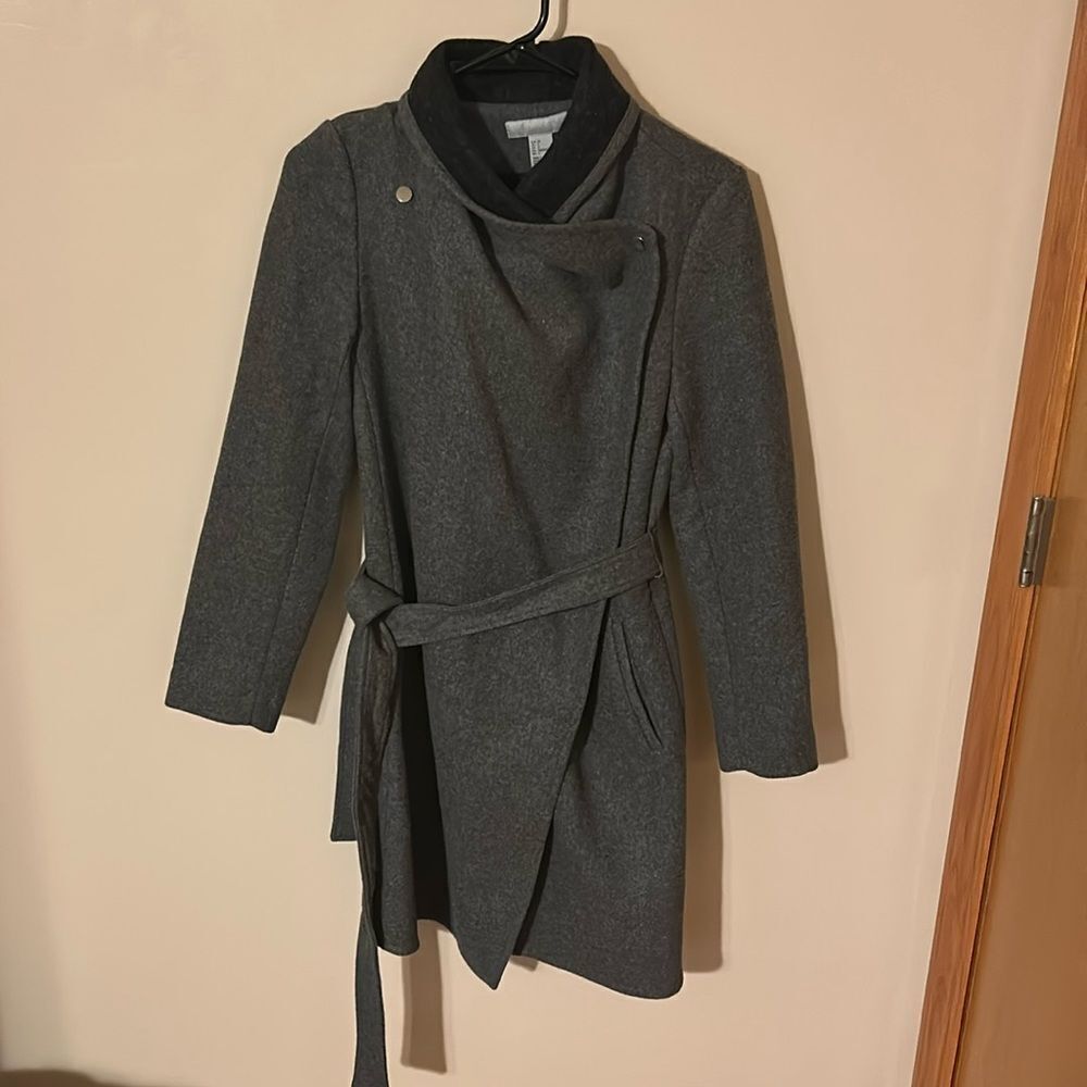 H&M Gray and black wool blend long pea coat